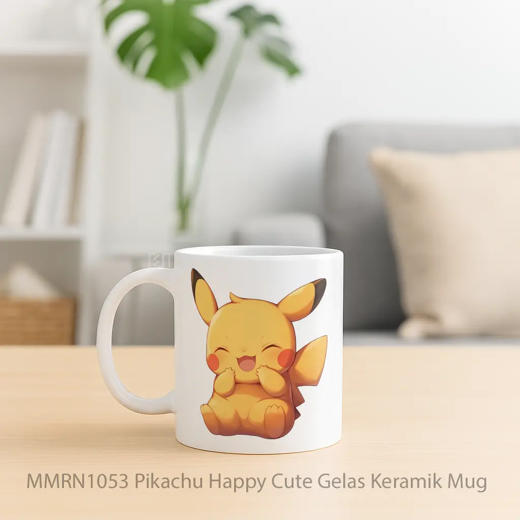 Pikachu Happy Cute Gelas Keramik Mug - Sudut 2