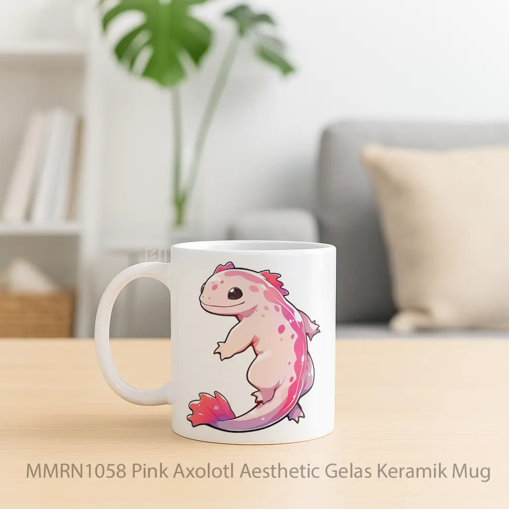 Pink Axolotl Aesthetic Gelas Keramik Mug - Sudut 2