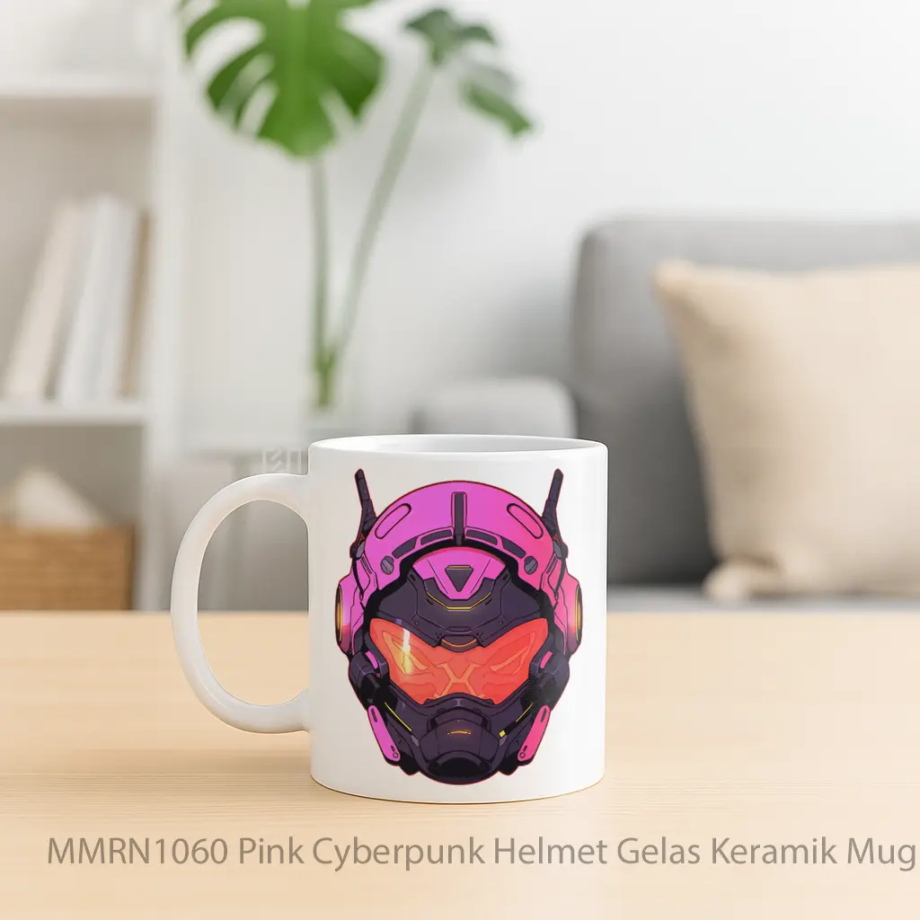 Pink Cyberpunk Helmet Gelas Keramik Mug - Sudut 2