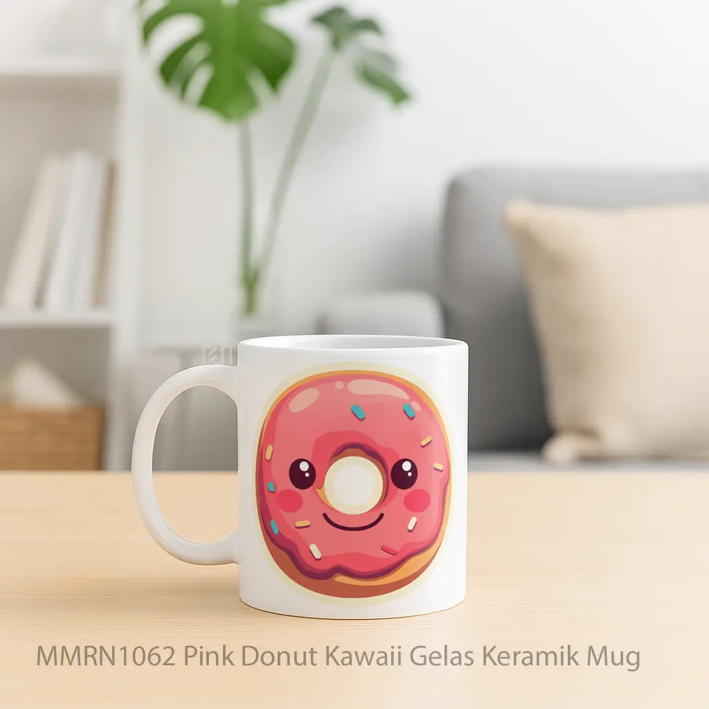 Pink Donut Kawaii Gelas Keramik Mug - Sudut 2
