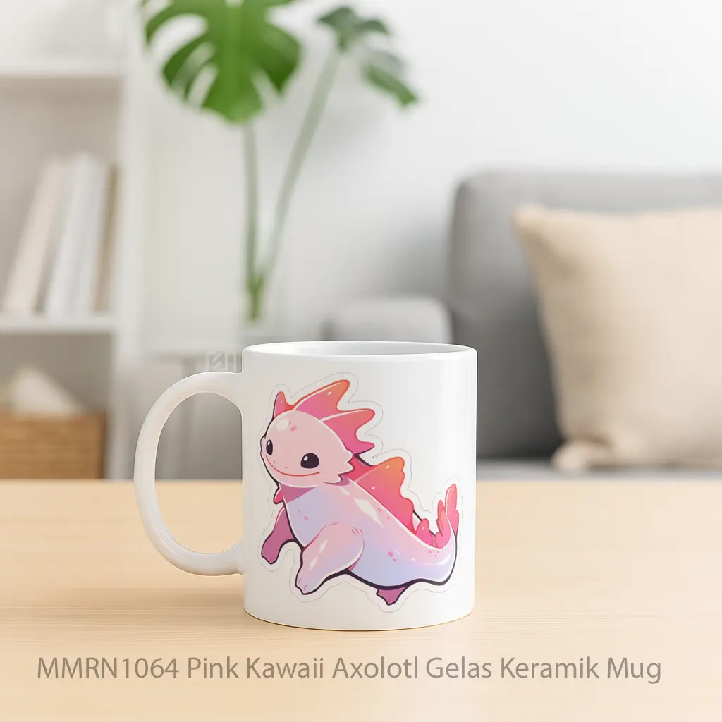Pink Kawaii Axolotl Gelas Keramik Mug - Sudut 2
