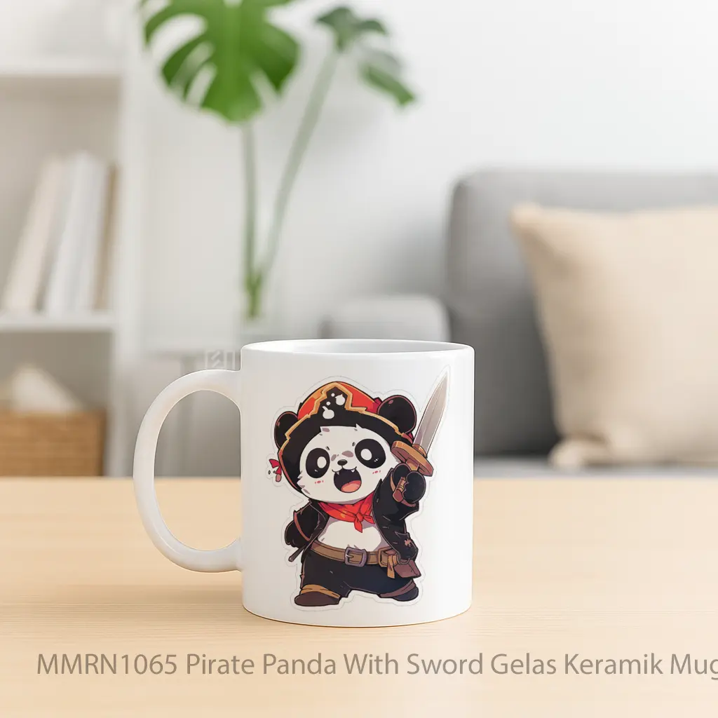Pirate Panda With Sword Gelas Keramik Mug - Sudut 2