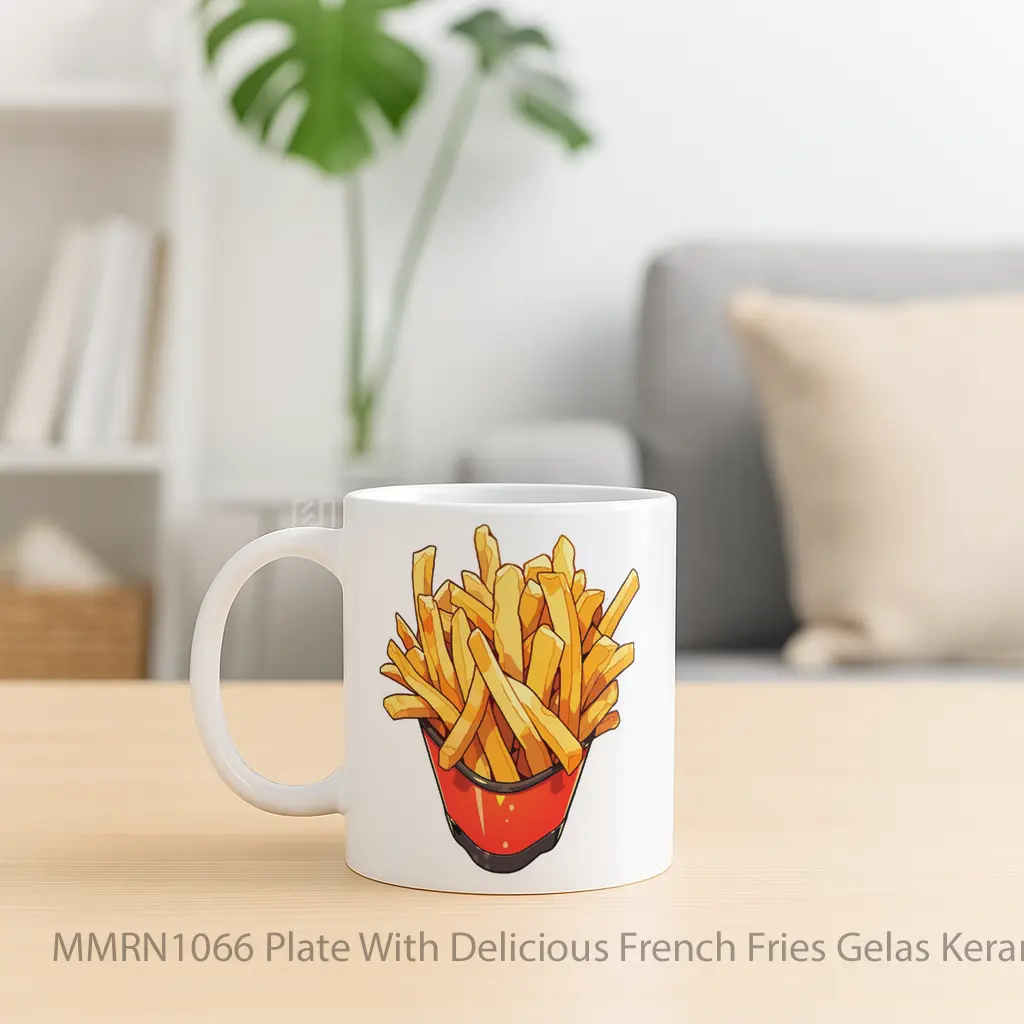 Plate With Delicious French Fries Gelas Keramik Mug - Sudut 2