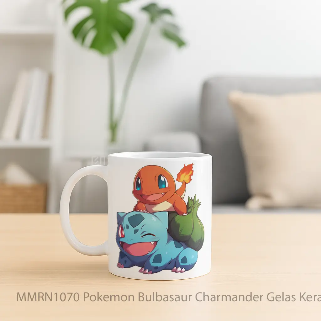 Pokemon Bulbasaur Charmander Gelas Keramik Mug - Sudut 2