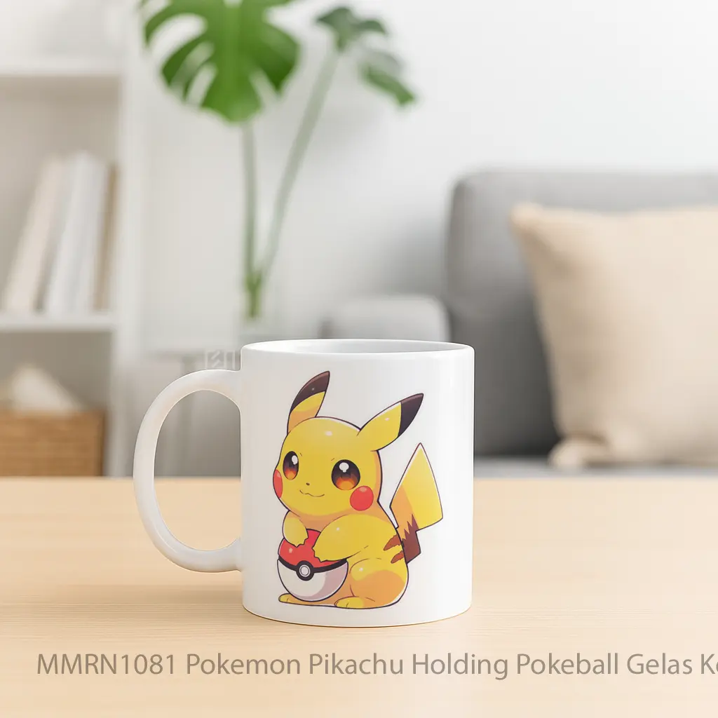 Pokemon Pikachu Holding Pokeball Gelas Keramik Mug - Sudut 2