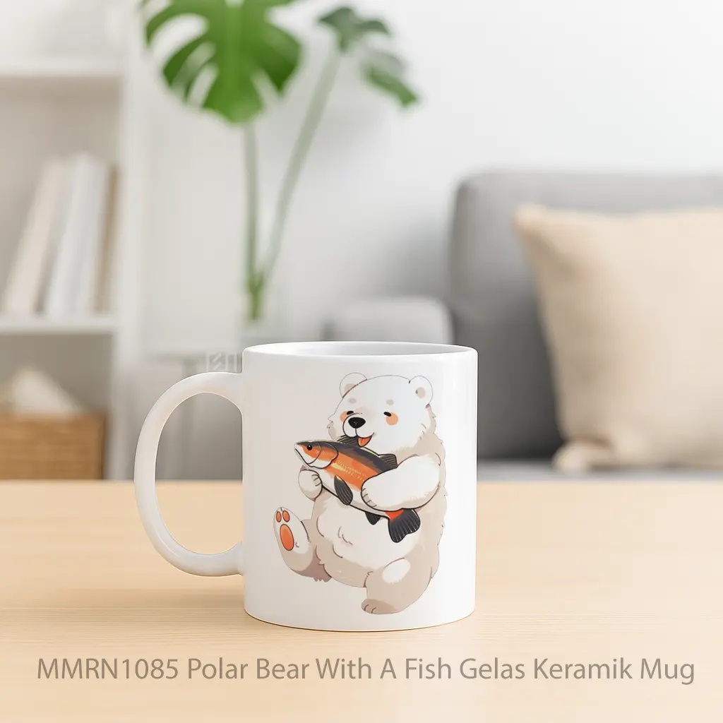 Polar Bear With A Fish Gelas Keramik Mug - Sudut 2