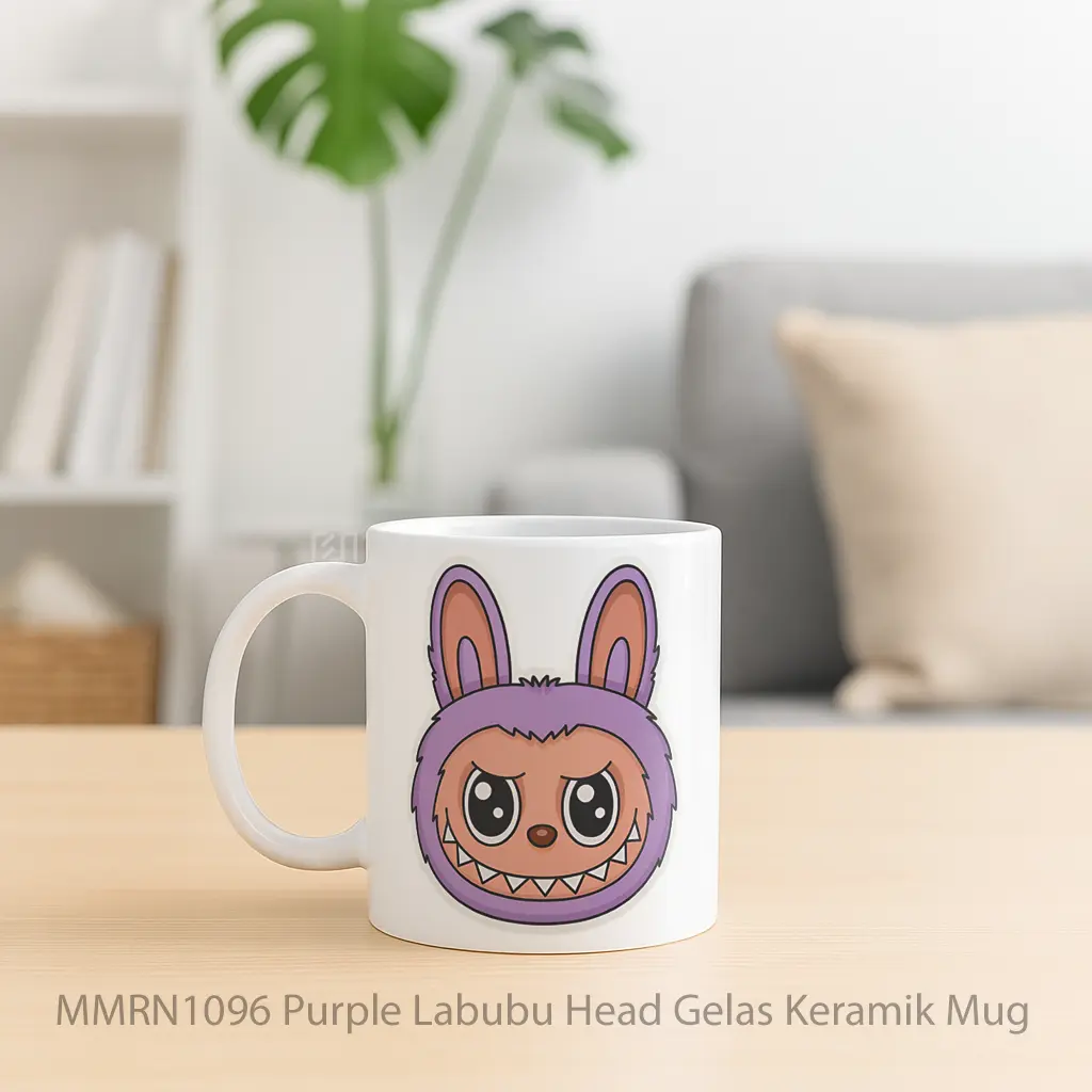 Purple Labubu Head Gelas Keramik Mug - Sudut 2
