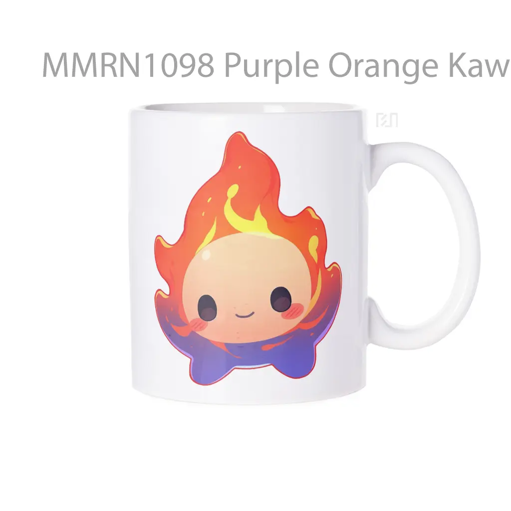 Purple Orange Kawaii Flame Gelas Keramik Mug
