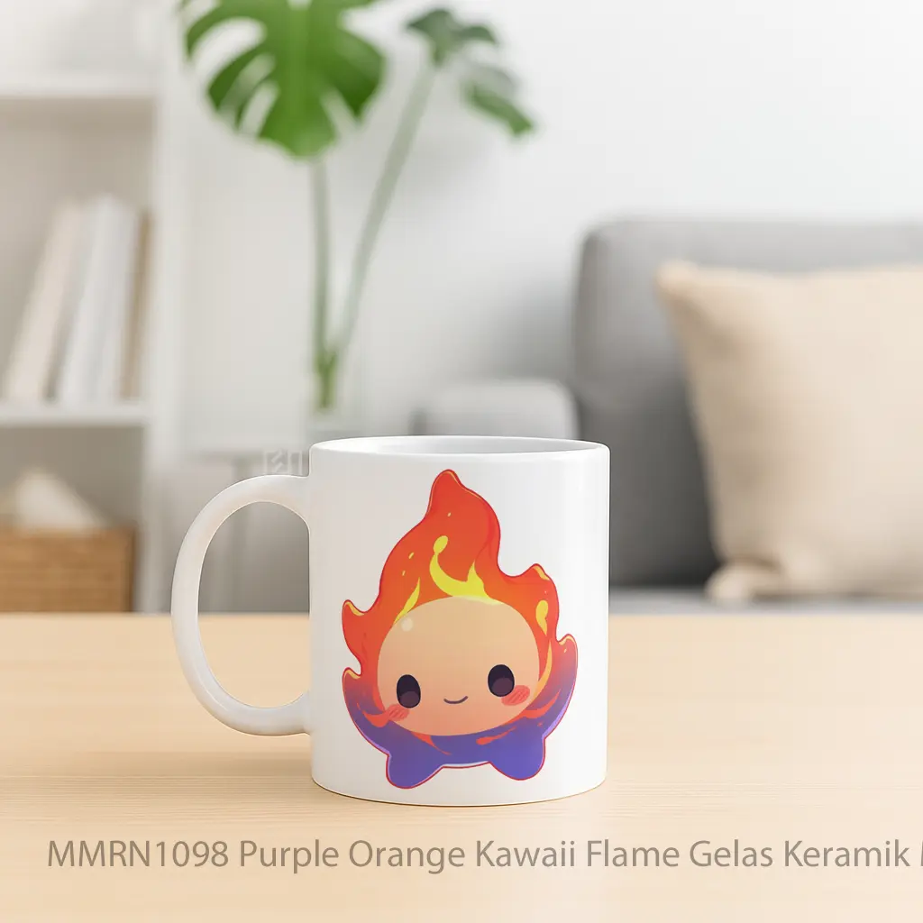 Purple Orange Kawaii Flame Gelas Keramik Mug - Sudut 2