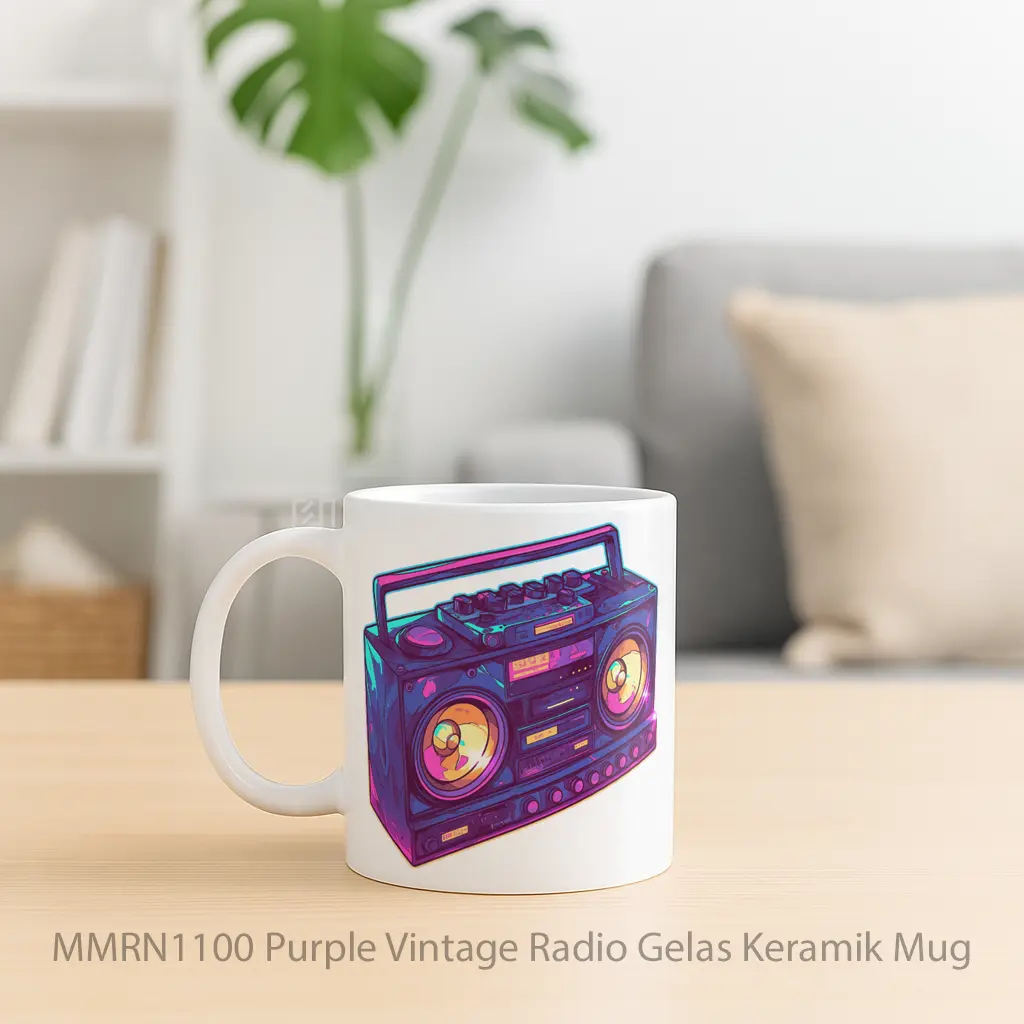 Purple Vintage Radio Gelas Keramik Mug - Sudut 2