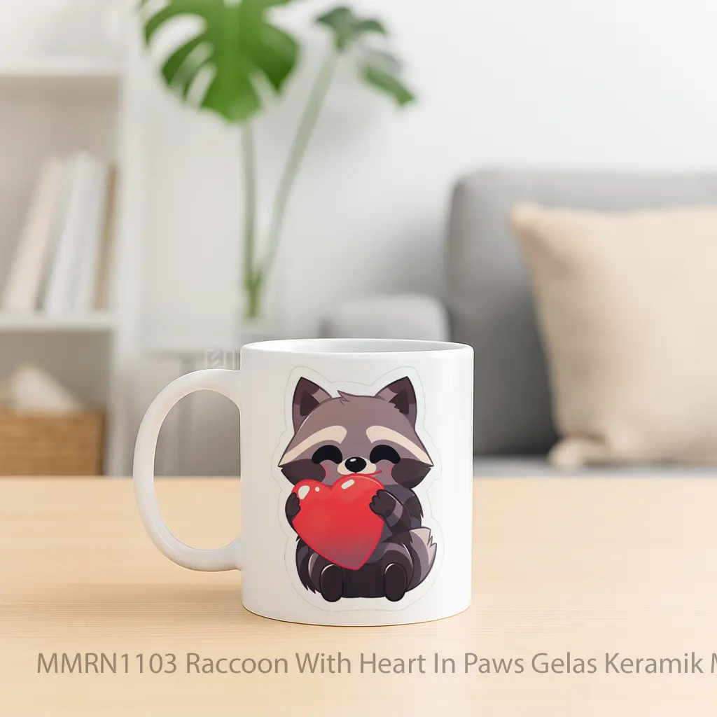 Raccoon With Heart In Paws Gelas Keramik Mug - Sudut 2