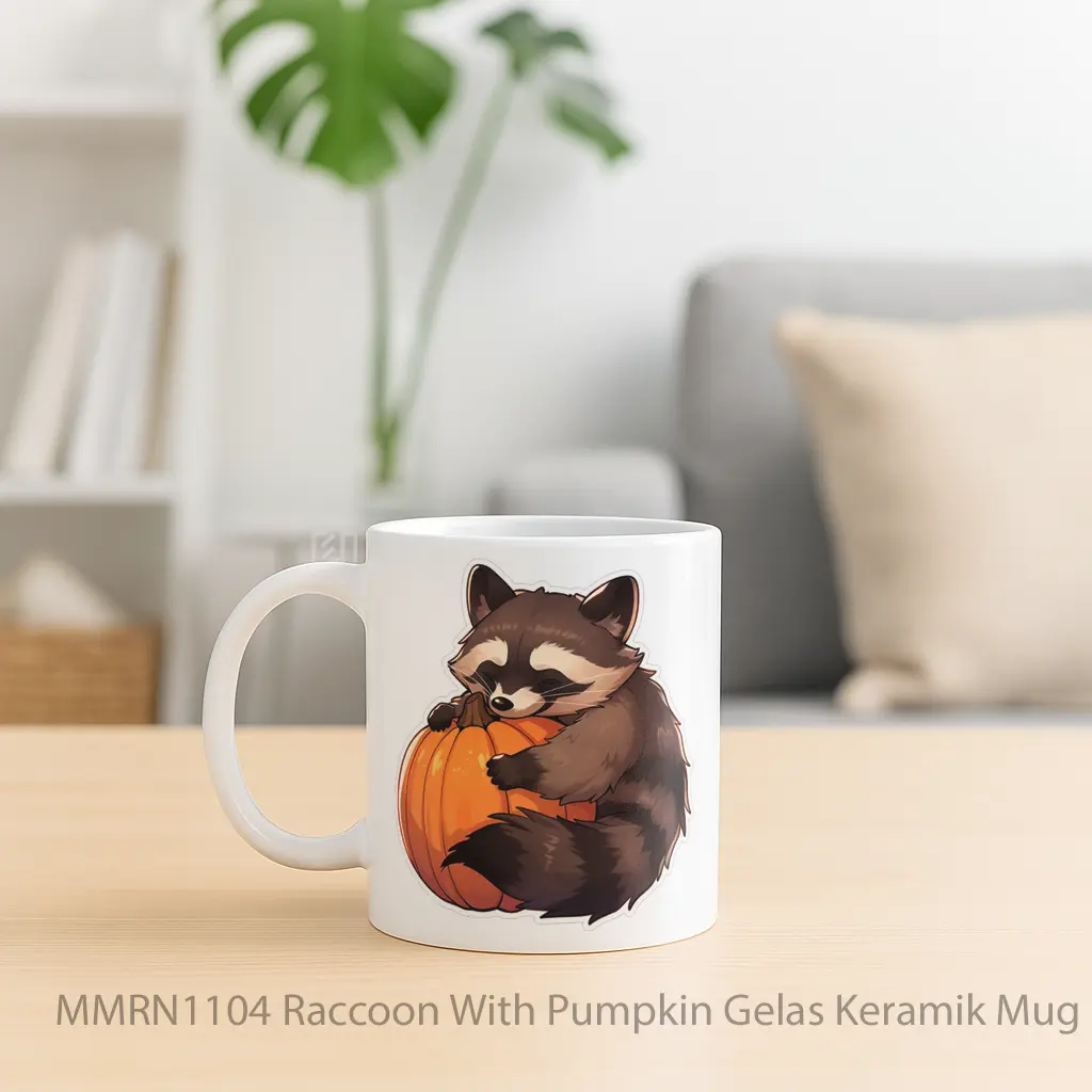 Raccoon With Pumpkin Gelas Keramik Mug - Sudut 2