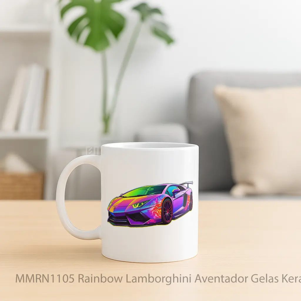 Rainbow Lamborghini Aventador Gelas Keramik Mug - Sudut 2