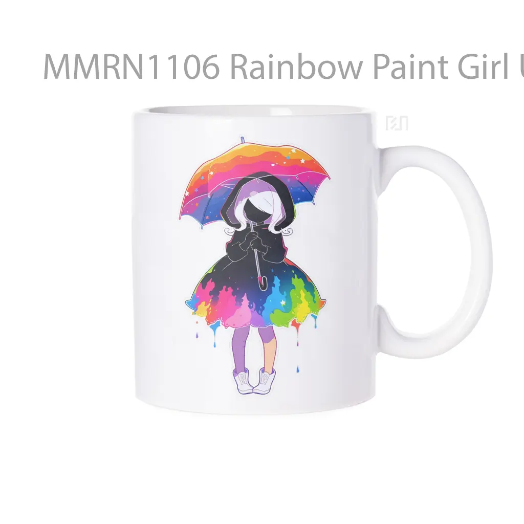Rainbow Paint Girl Under Umbrella Gelas Keramik Mug