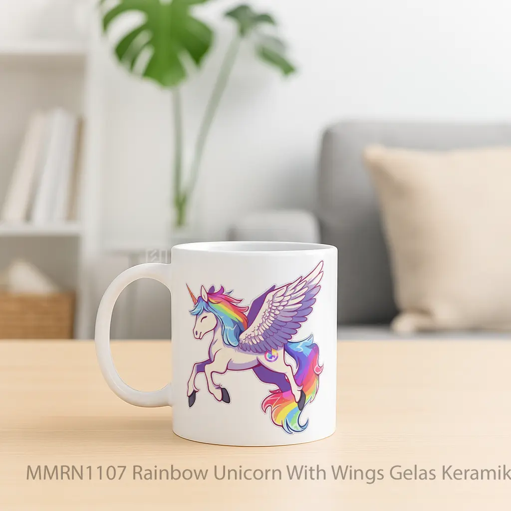 Rainbow Unicorn With Wings Gelas Keramik Mug - Sudut 2
