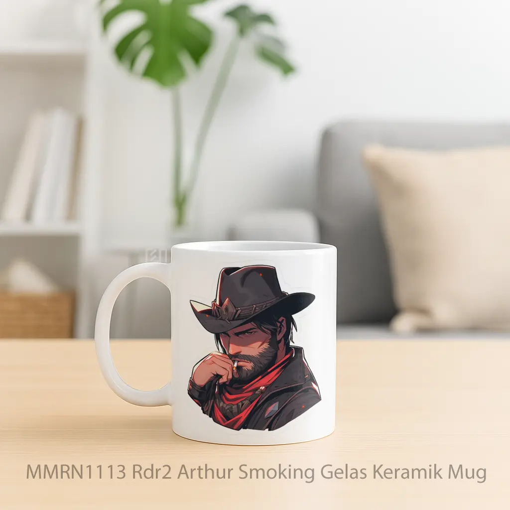 Rdr2 Arthur Smoking Gelas Keramik Mug - Sudut 2