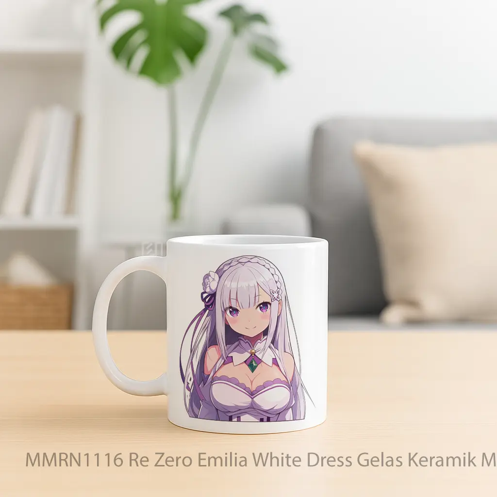 Re Zero Emilia White Dress Gelas Keramik Mug - Sudut 2