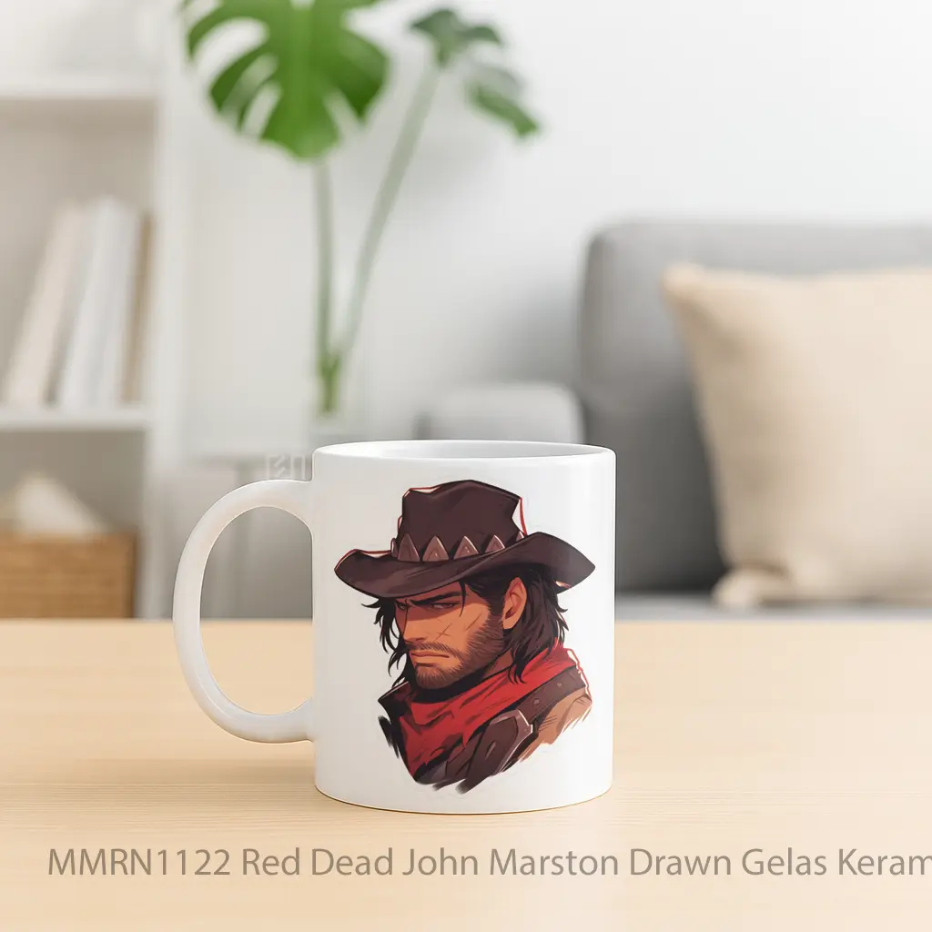 Red Dead John Marston Drawn Gelas Keramik Mug - Sudut 2
