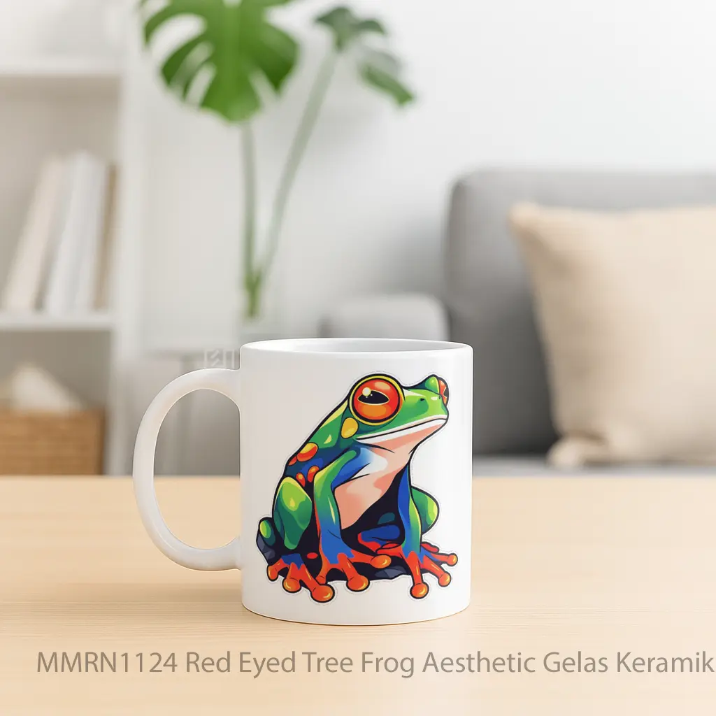 Red Eyed Tree Frog Aesthetic Gelas Keramik Mug - Sudut 2