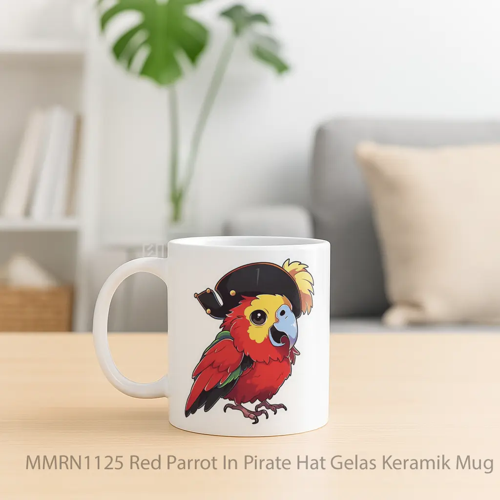 Red Parrot In Pirate Hat Gelas Keramik Mug - Sudut 2