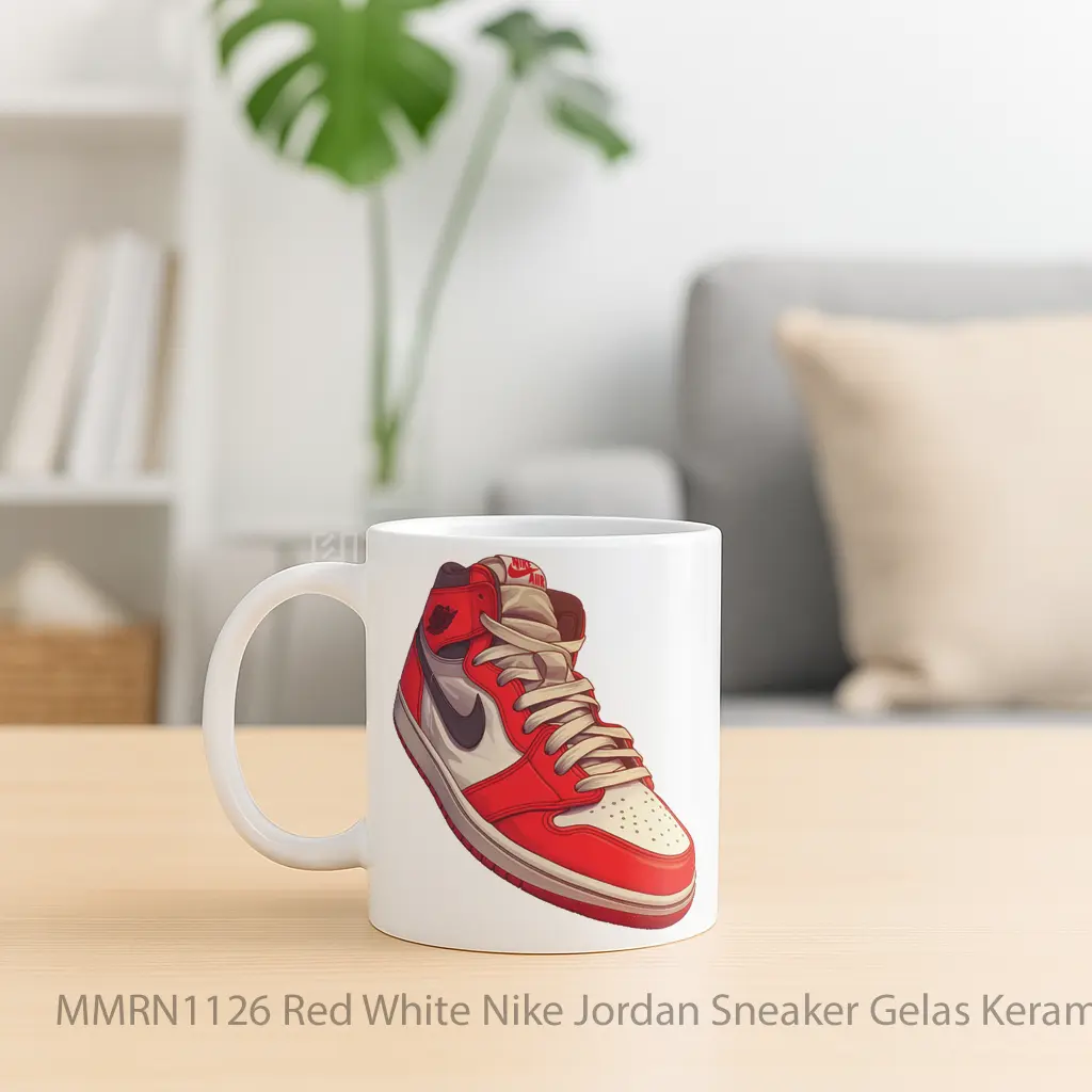 Red White Nike Jordan Sneaker Gelas Keramik Mug - Sudut 2