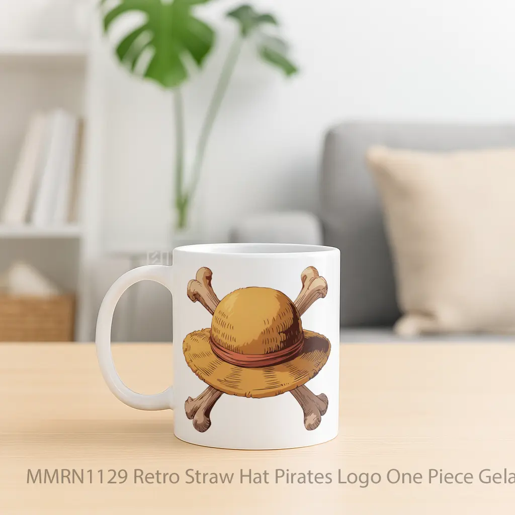 Retro Straw Hat Pirates Logo One Piece Gelas Keramik Mug - Sudut 2