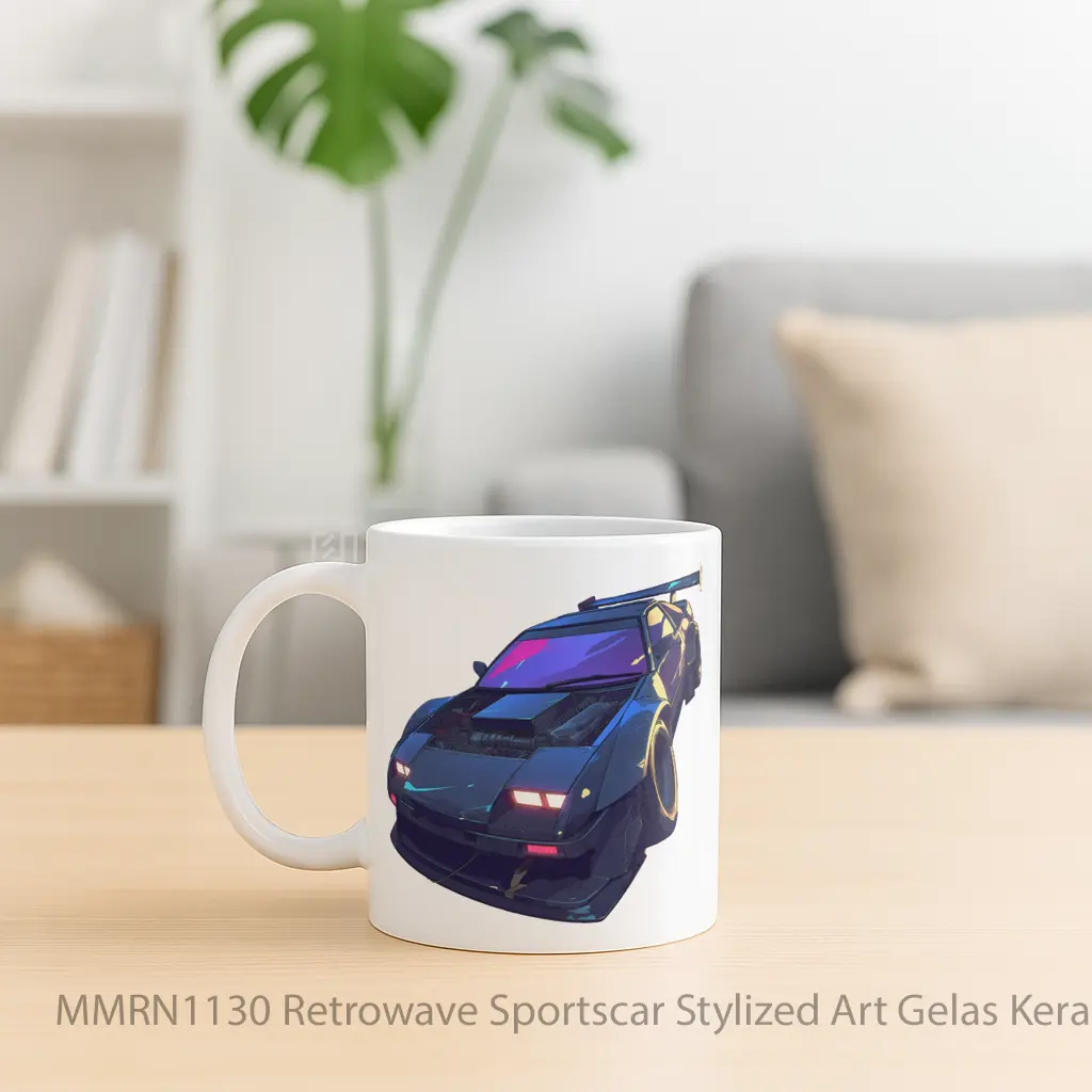 Retrowave Sportscar Stylized Art Gelas Keramik Mug - Sudut 2