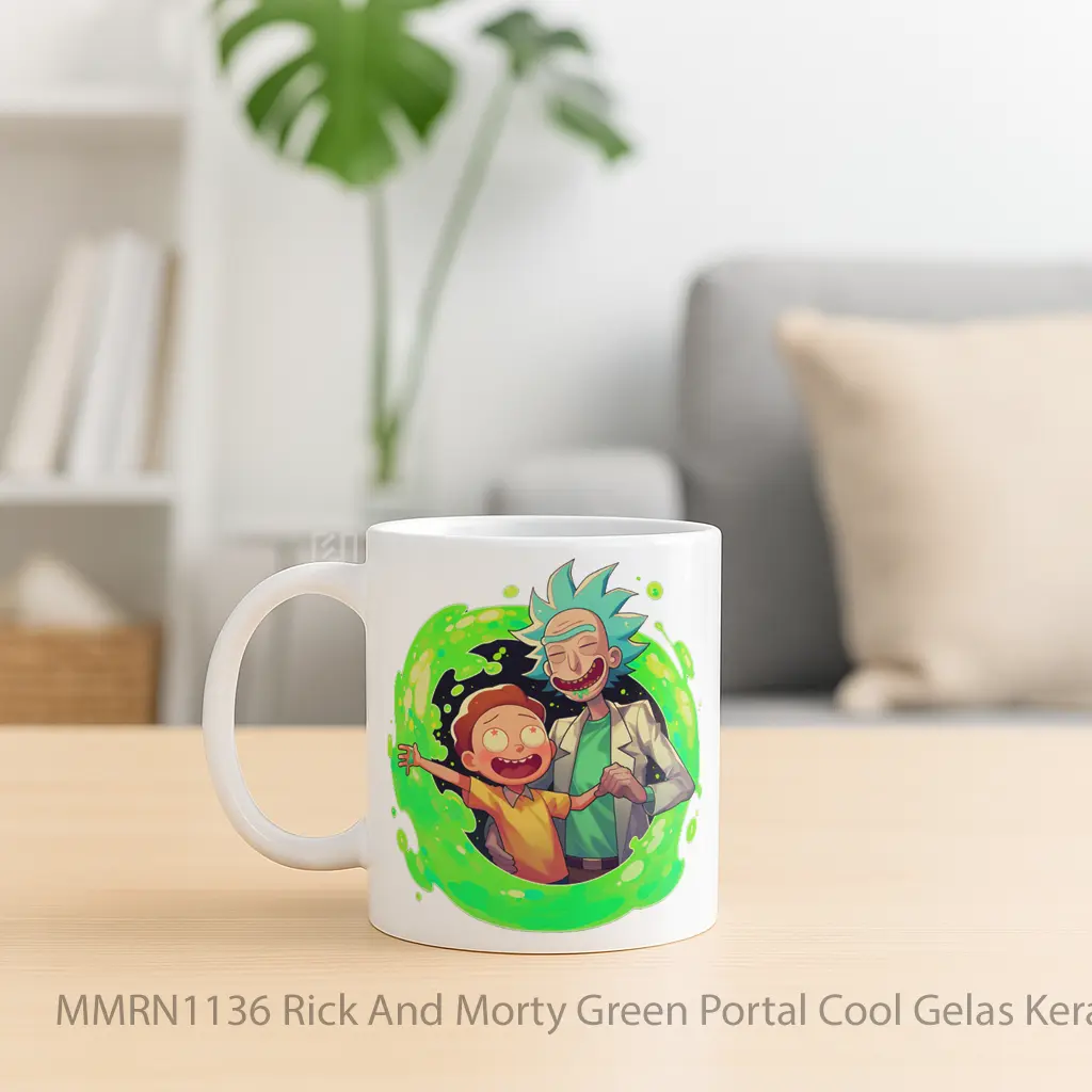 Rick And Morty Green Portal Cool Gelas Keramik Mug - Sudut 2