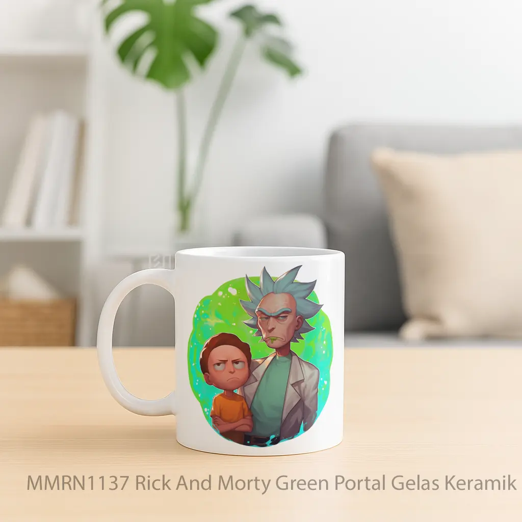 Rick And Morty Green Portal Gelas Keramik Mug - Sudut 2