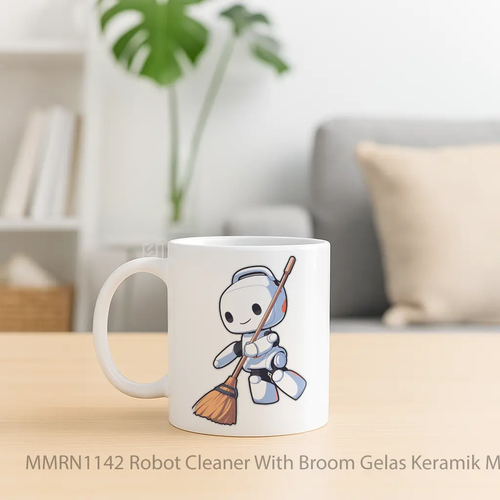 Robot Cleaner With Broom Gelas Keramik Mug - Sudut 2