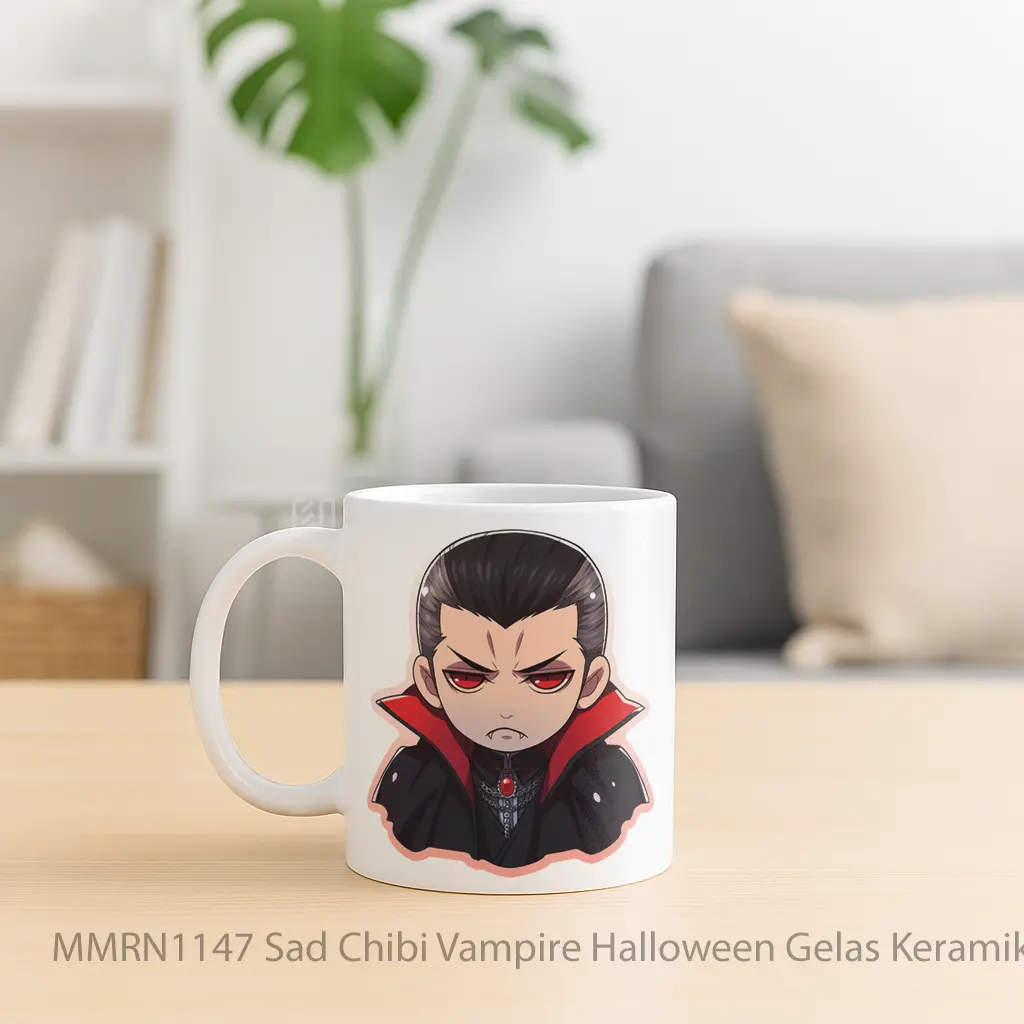 Sad Chibi Vampire Halloween Gelas Keramik Mug - Sudut 2