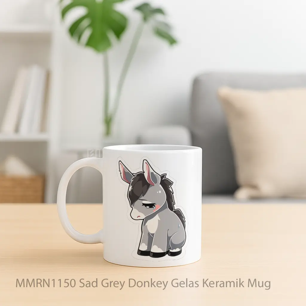 Sad Grey Donkey Gelas Keramik Mug - Sudut 2