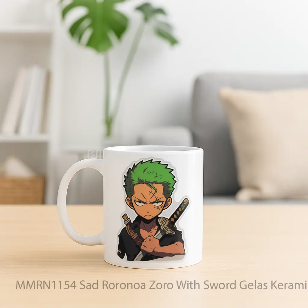 Sad Roronoa Zoro With Sword Gelas Keramik Mug - Sudut 2