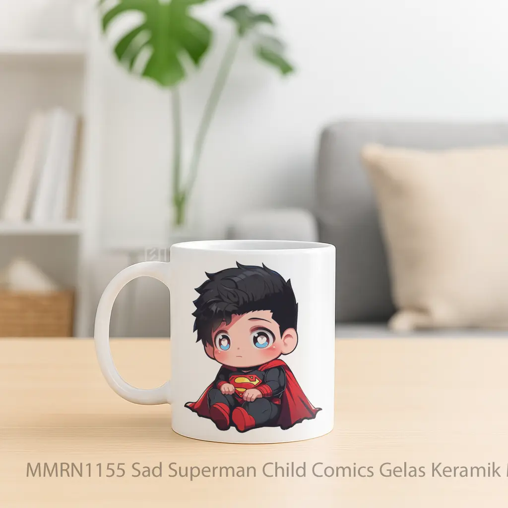 Sad Superman Child Comics Gelas Keramik Mug - Sudut 2