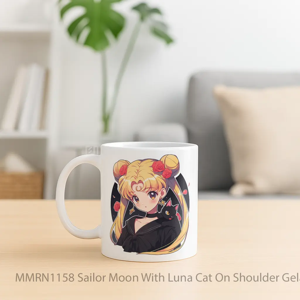 Sailor Moon With Luna Cat On Shoulder Gelas Keramik Mug - Sudut 2