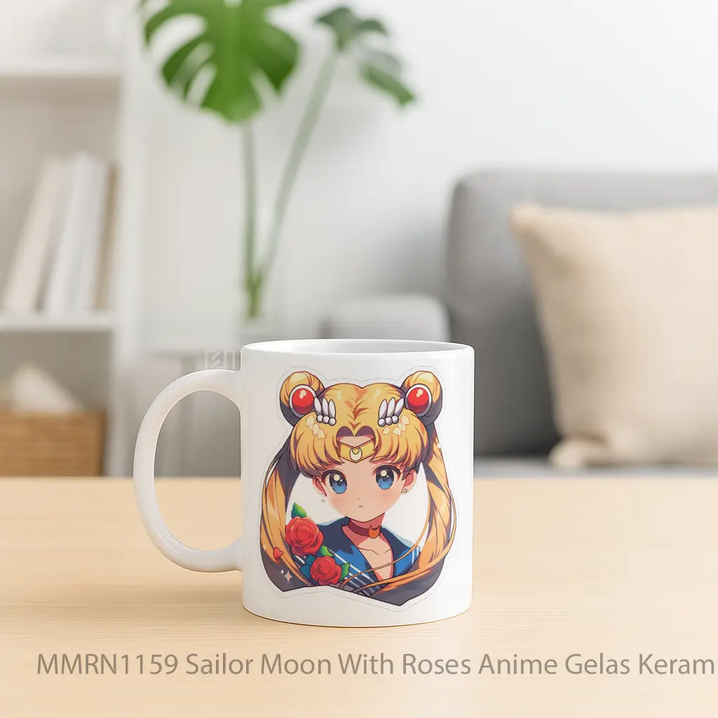 Sailor Moon With Roses Anime Gelas Keramik Mug - Sudut 2