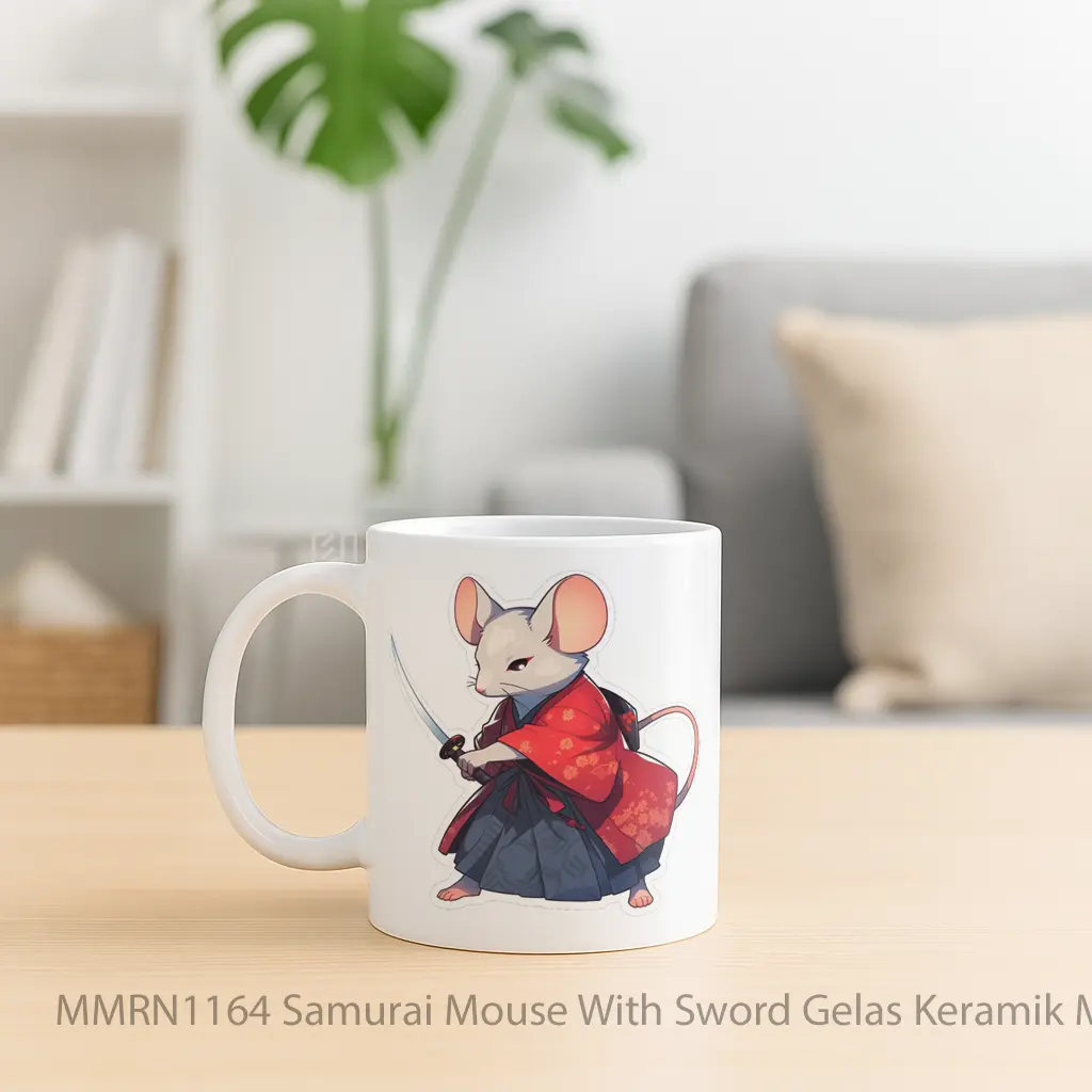 Samurai Mouse With Sword Gelas Keramik Mug - Sudut 2