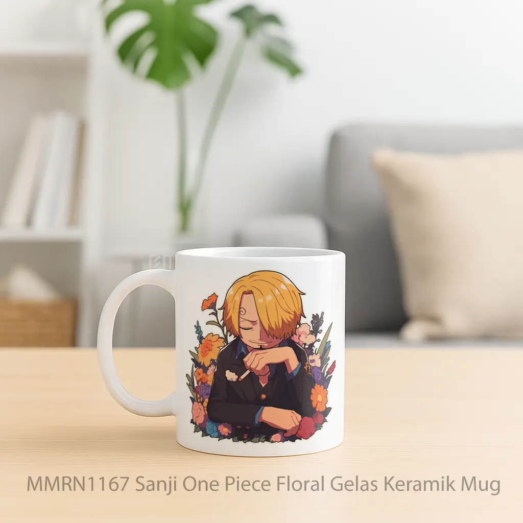 Sanji One Piece Floral Gelas Keramik Mug - Sudut 2