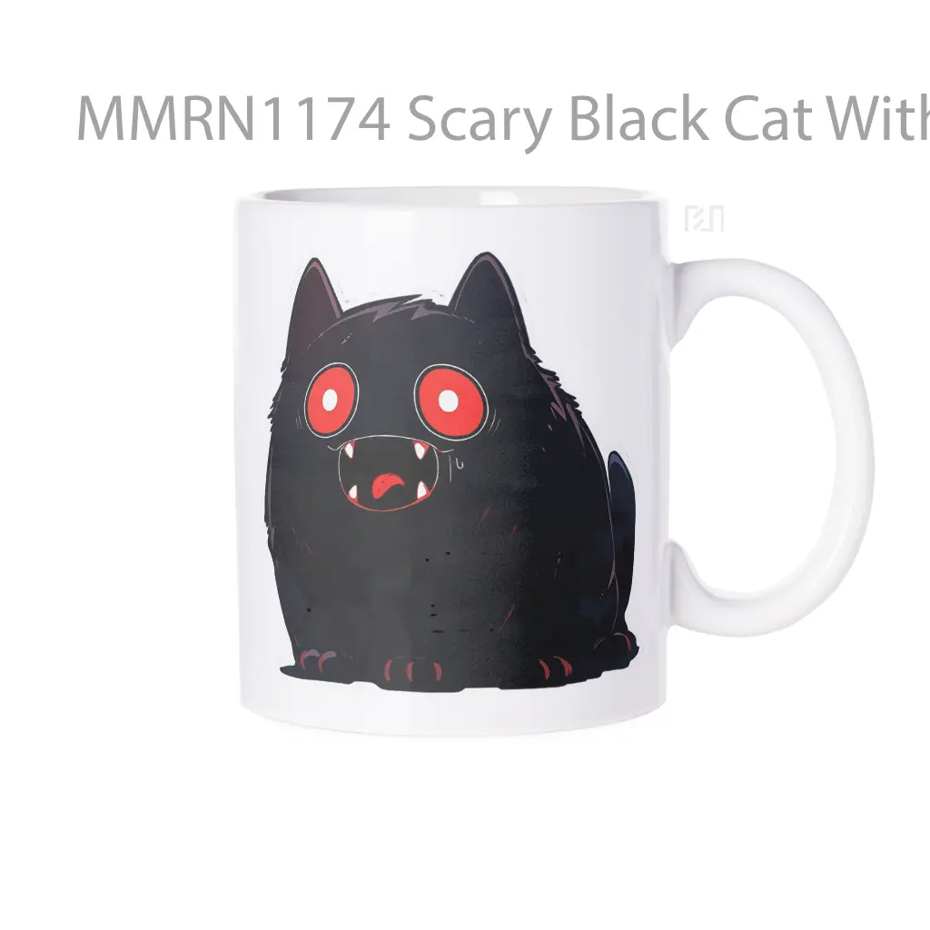 Scary Black Cat With Red Eyes Gelas Keramik Mug