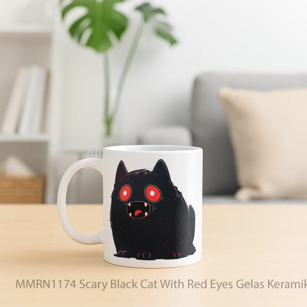 Scary Black Cat With Red Eyes Gelas Keramik Mug - Sudut 2