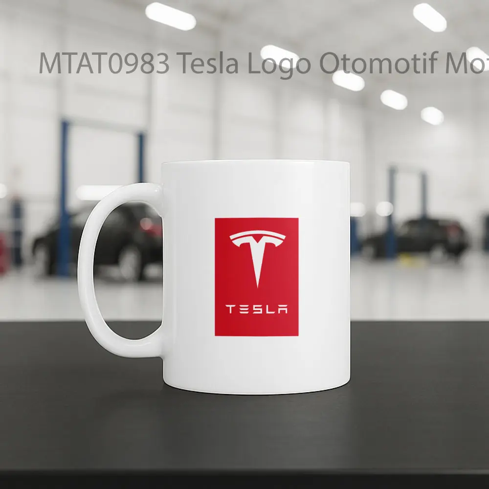 Tesla Logo Otomotif Mug - Sudut 2
