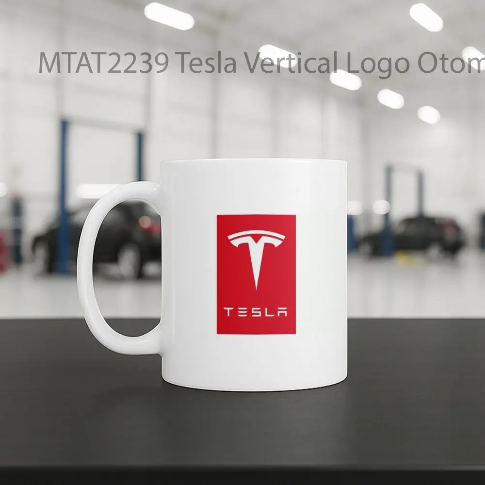 Tesla Vertical Logo Otomotif Mug - Sudut 2