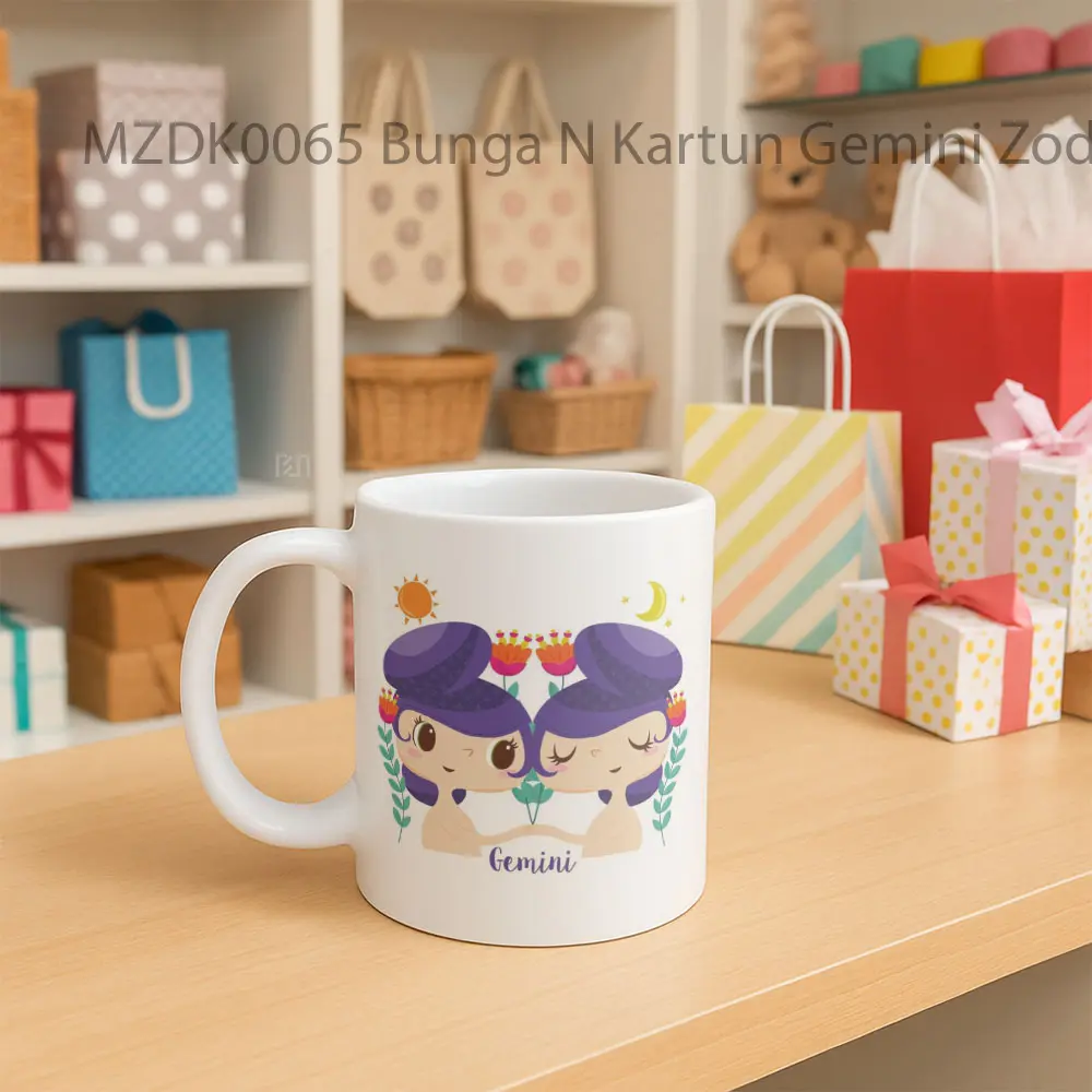 Bunga N Kartun Gemini Zodiak Mug - Sudut 2
