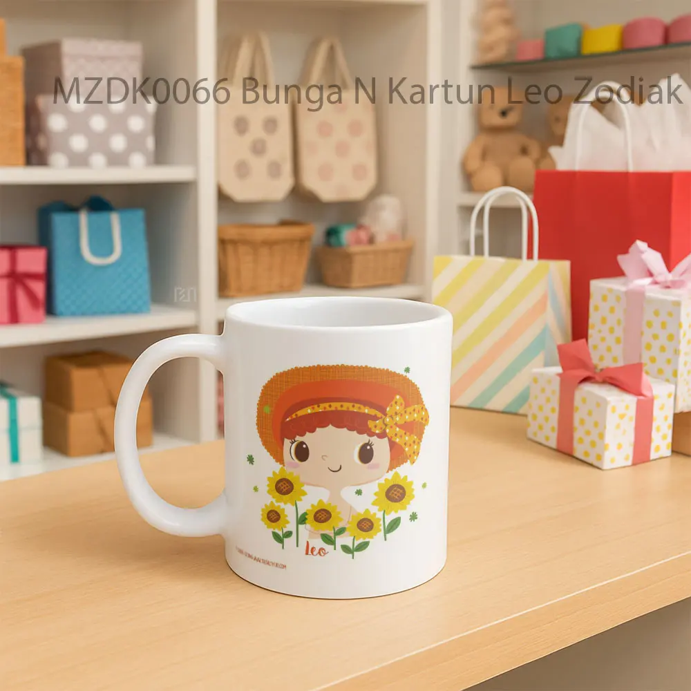 Bunga N Kartun Leo Zodiak Mug - Sudut 2