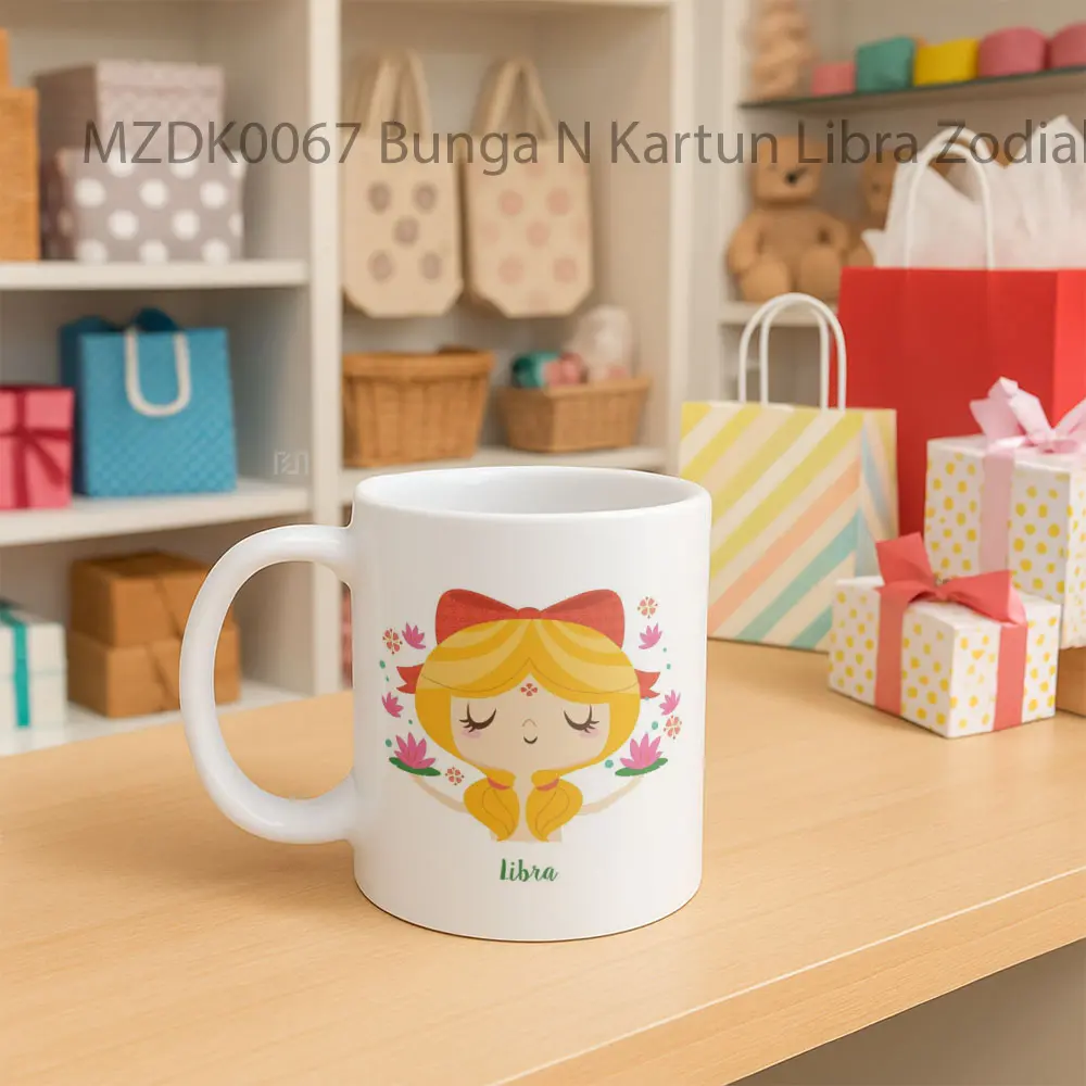 Bunga N Kartun Libra Zodiak Mug - Sudut 2