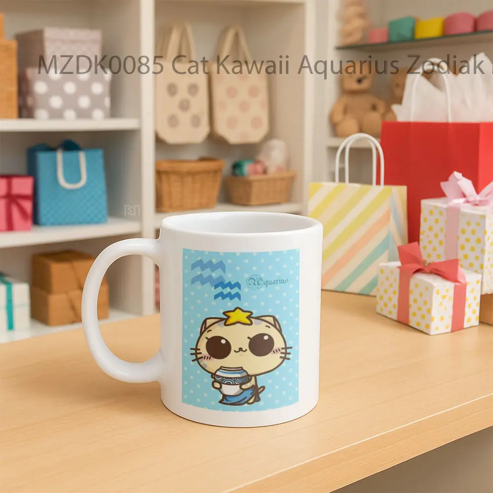 Cat Kawaii Aquarius Zodiak Mug - Sudut 2