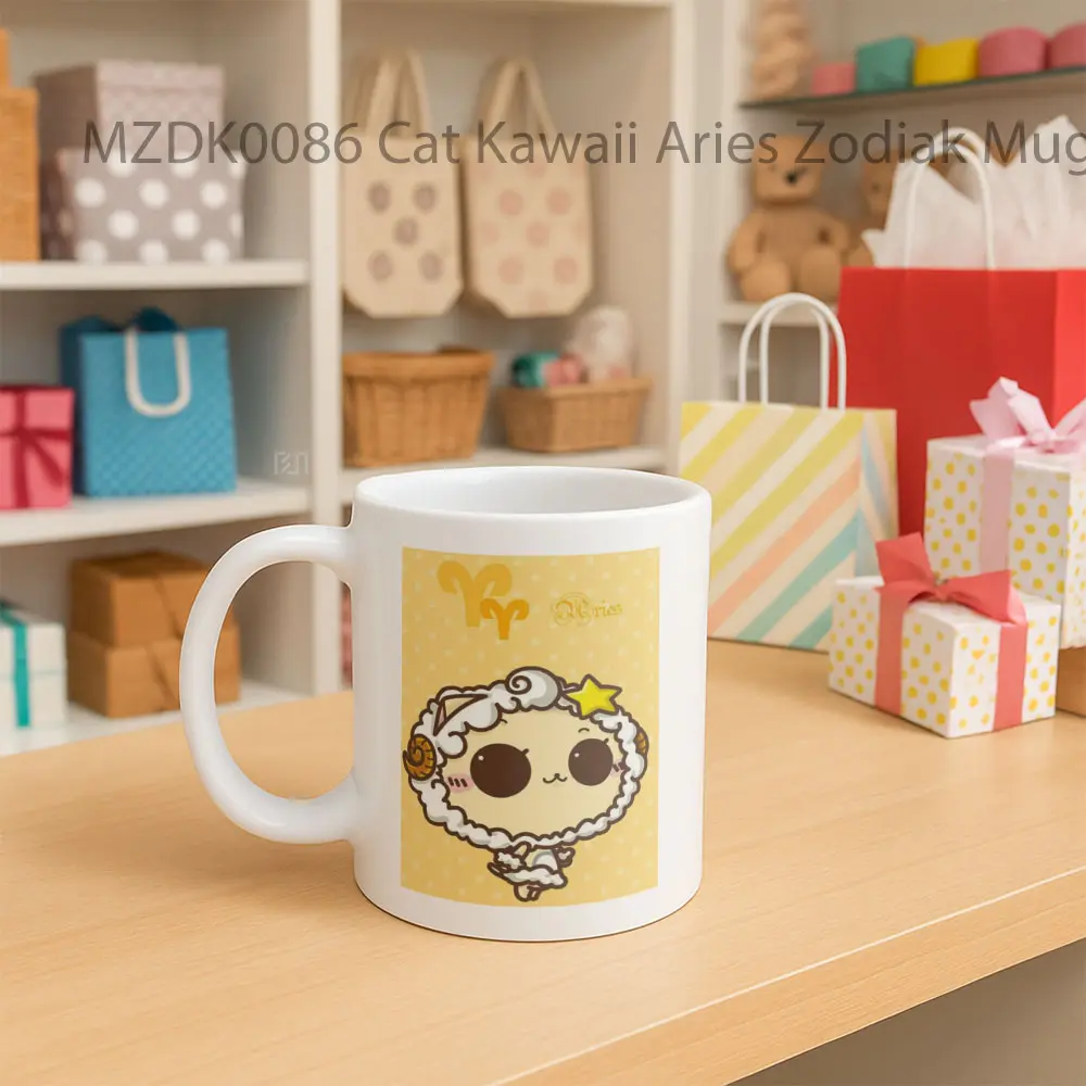 Cat Kawaii Aries Zodiak Mug - Sudut 2