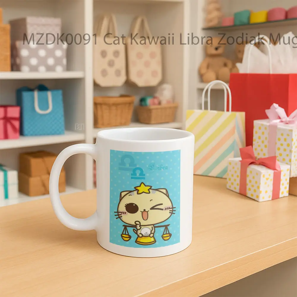 Cat Kawaii Libra Zodiak Mug - Sudut 2