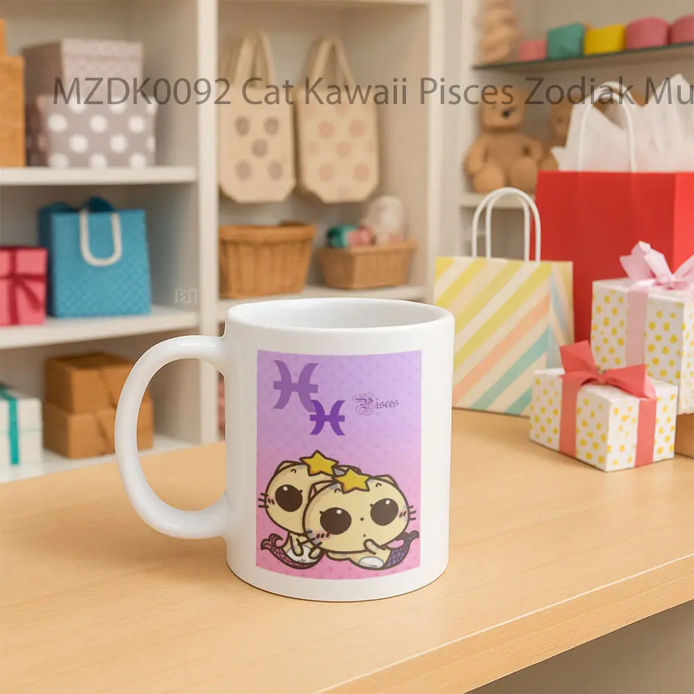 Cat Kawaii Pisces Zodiak Mug - Sudut 2