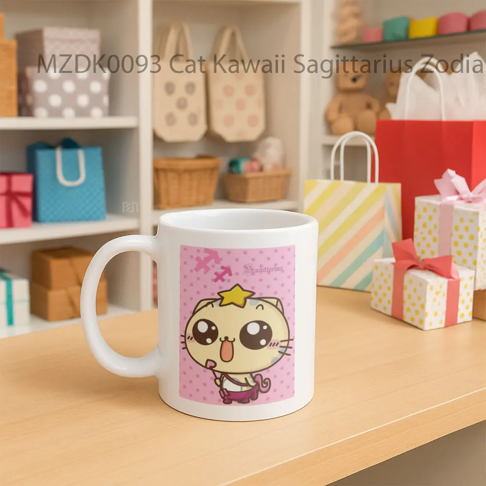 Cat Kawaii Sagittarius Zodiak Mug - Sudut 2